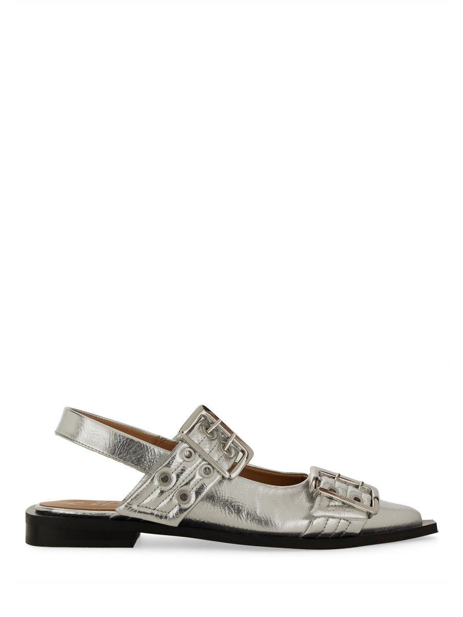 Ganni Buckle Detail Ballet Flat — Silver, view 4