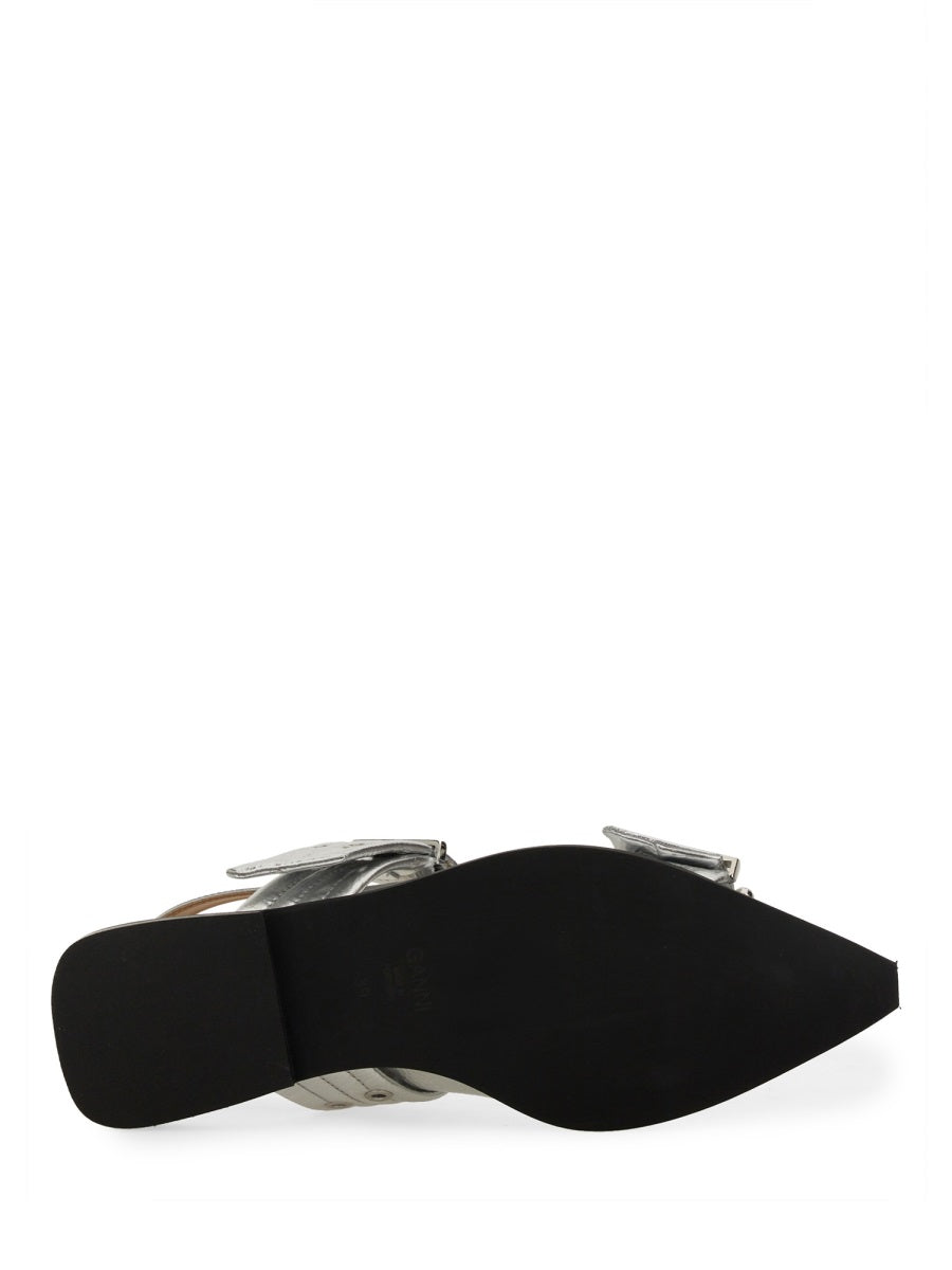 Ganni Buckle Detail Ballet Flat — Silver, view 5