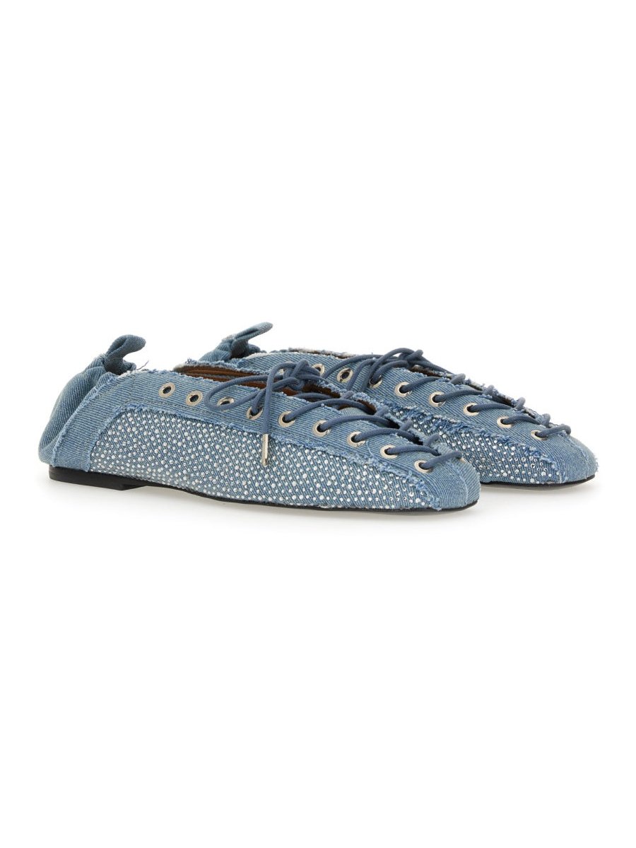 Ganni Recycled Cotton Lace-Up Ballerina Flat — Blue by Ganni