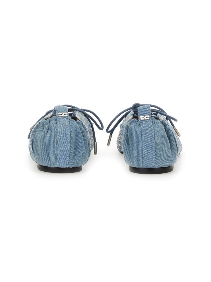 Ganni Recycled Cotton Lace-Up Ballerina Flat — Blue, view 2