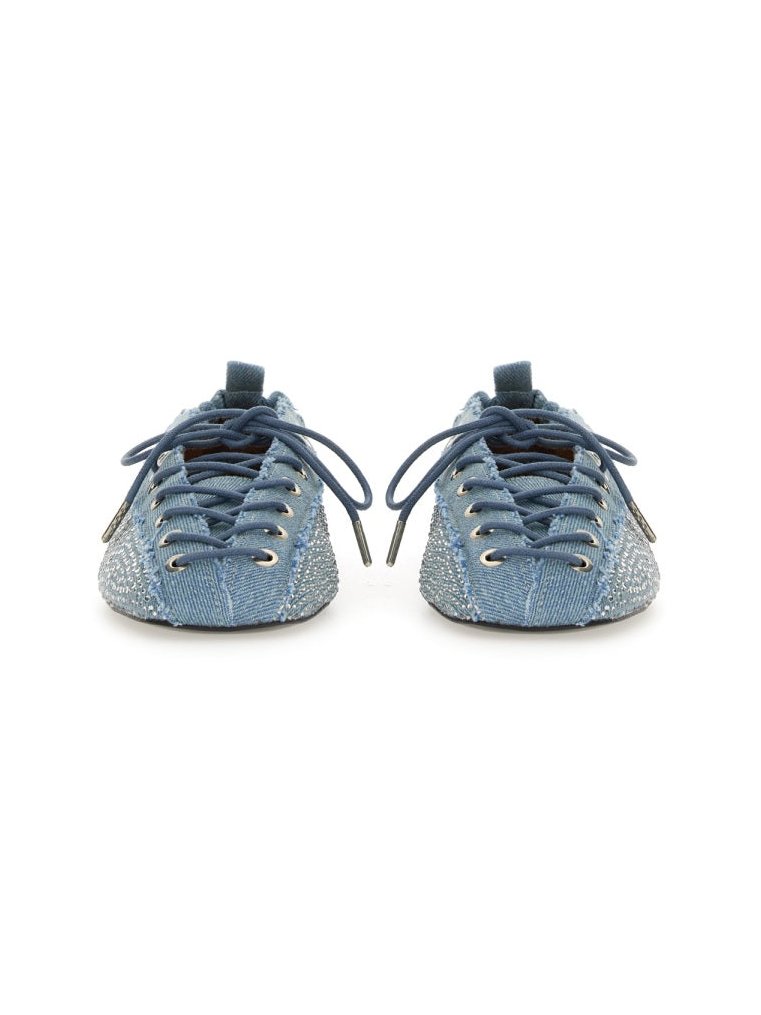 Ganni Recycled Cotton Lace-Up Ballerina Flat — Blue, view 3