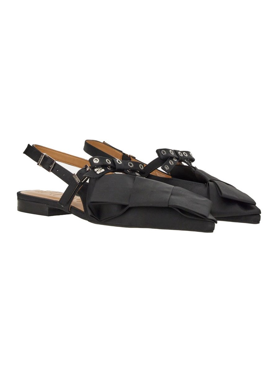 Ganni Recycled Polyester Satin Ballerina Flat — Black by Ganni