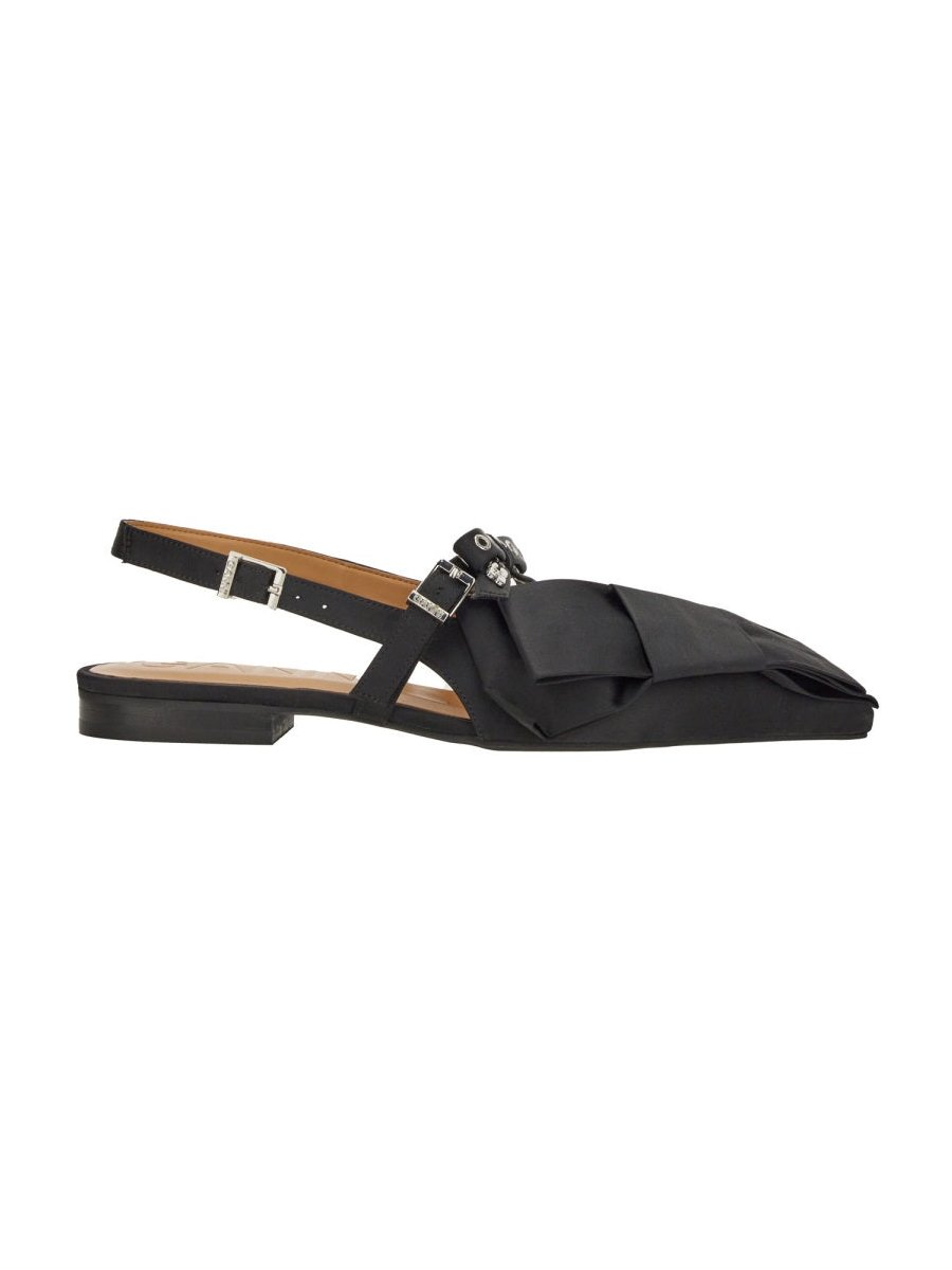 Ganni Recycled Polyester Satin Ballerina Flat — Black, view 4