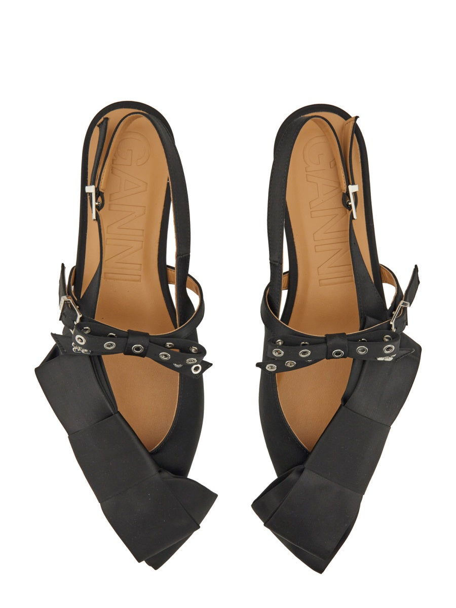 Ganni Recycled Polyester Satin Ballerina Flat — Black, view 5