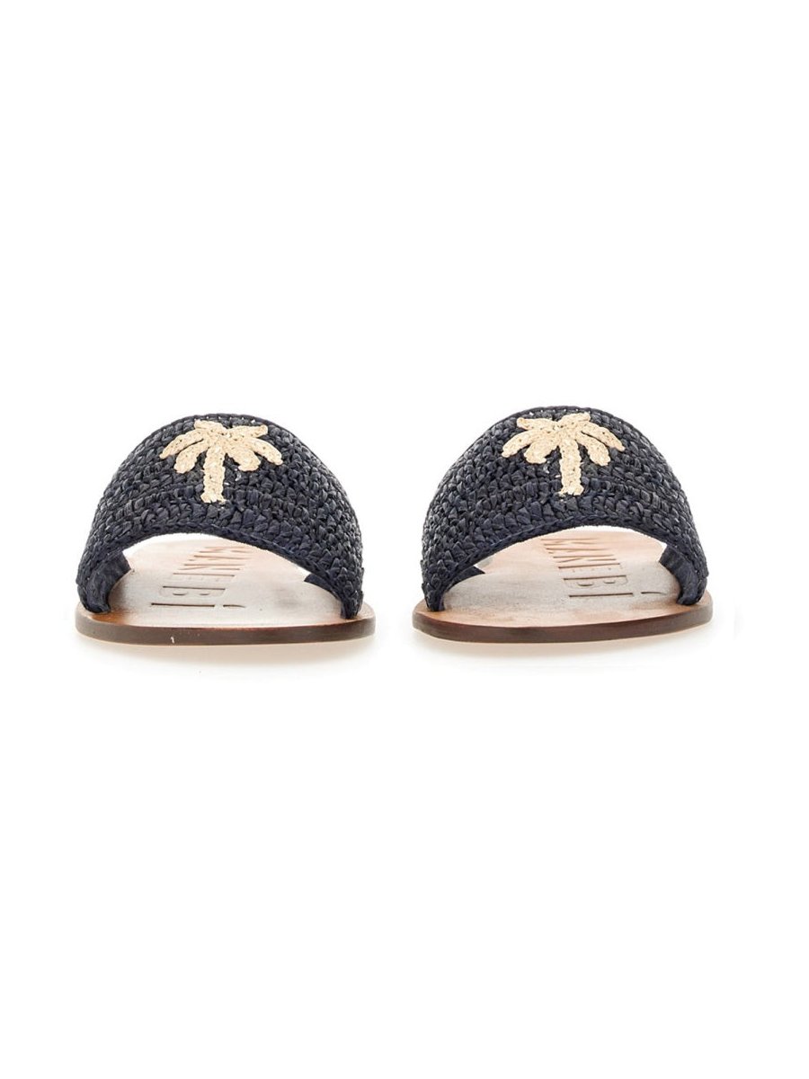 Manebi Raffia Upper Slide Sandal — Blue, view 2