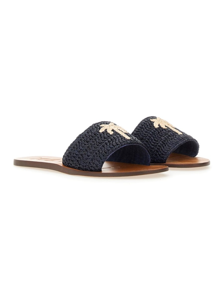 Manebi Raffia Upper Slide Sandal — Blue, view 4