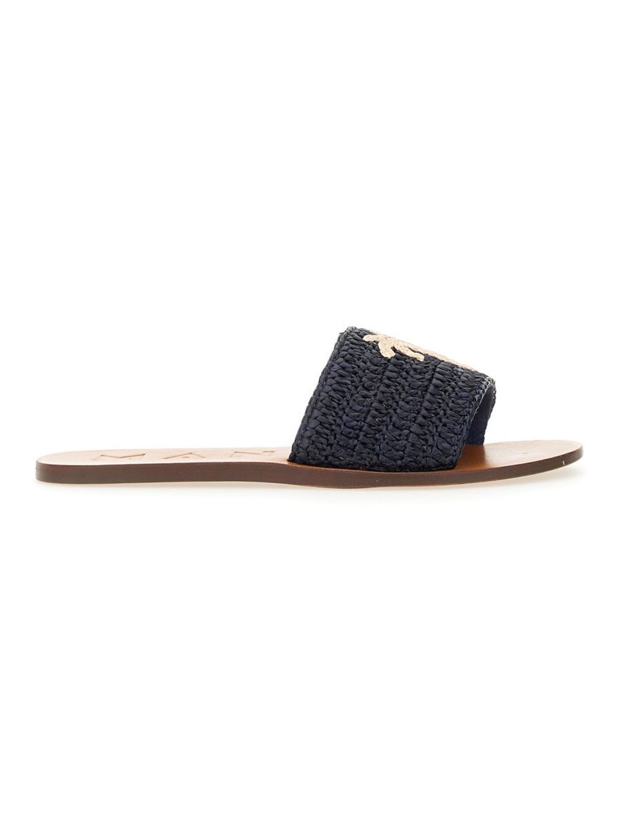 Manebi Raffia Upper Slide Sandal — Blue, view 5