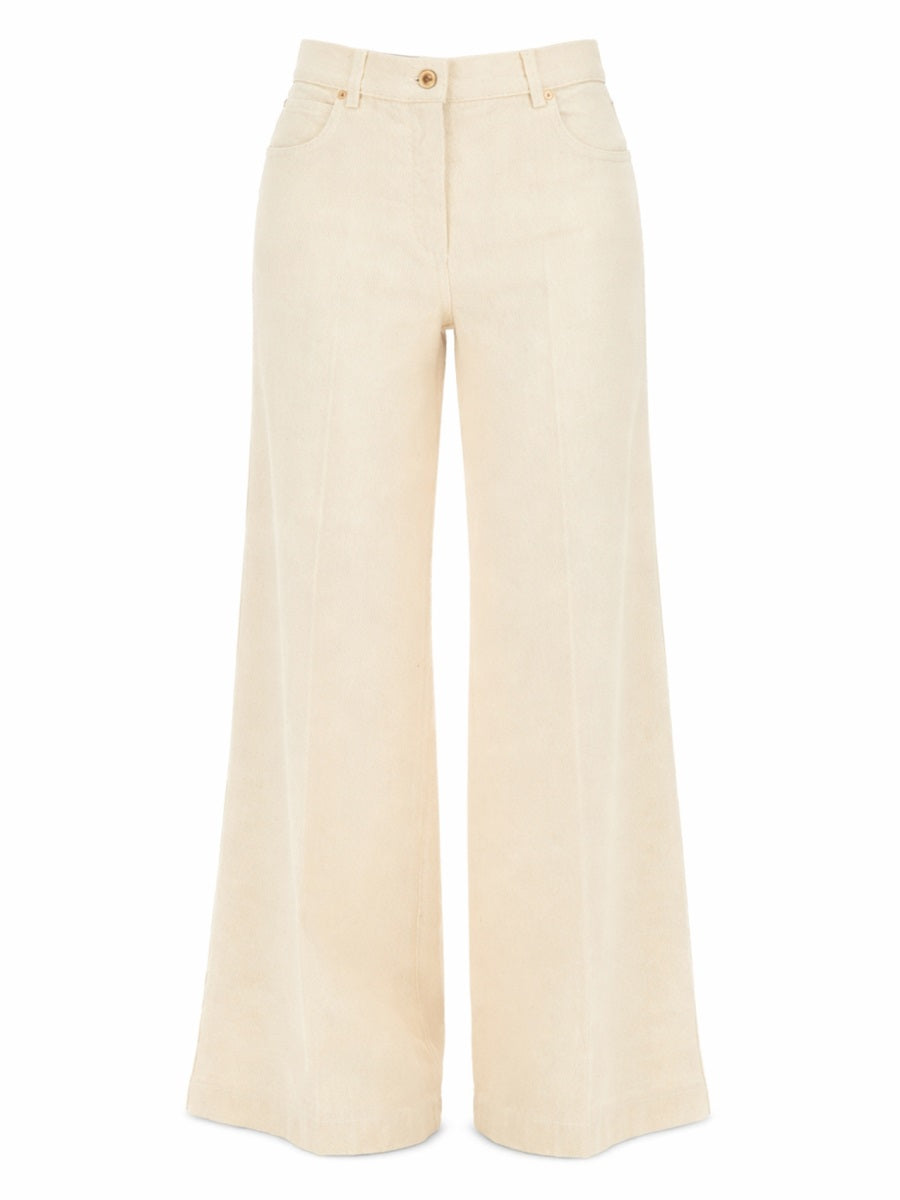Aspesi Wide-leg Cotton Trousers — Beige, view 2