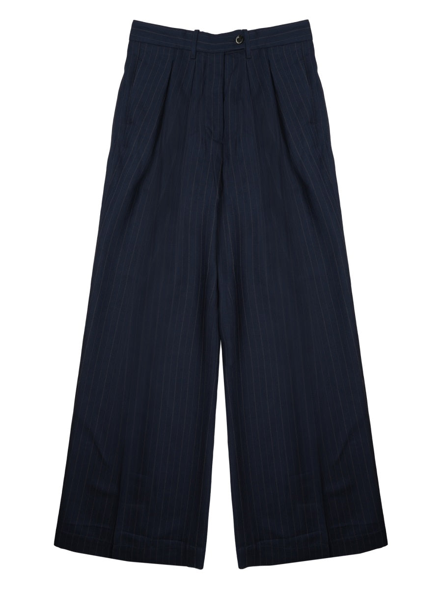 Nine In The Morning Wide-Leg Palazzo Viscose-Linen Trousers — Blue by Nine In The Morning