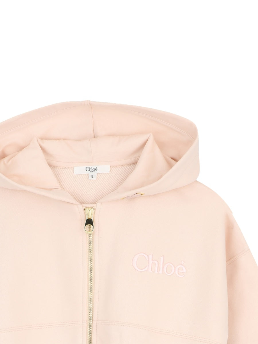 Chloé Oversized Hooded Cotton Sweatshirt — Pink, view 3