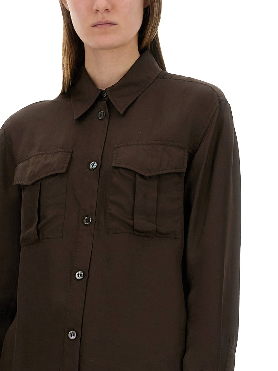Aspesi Relaxed Fit Viscose Shirt — Brown, view 2