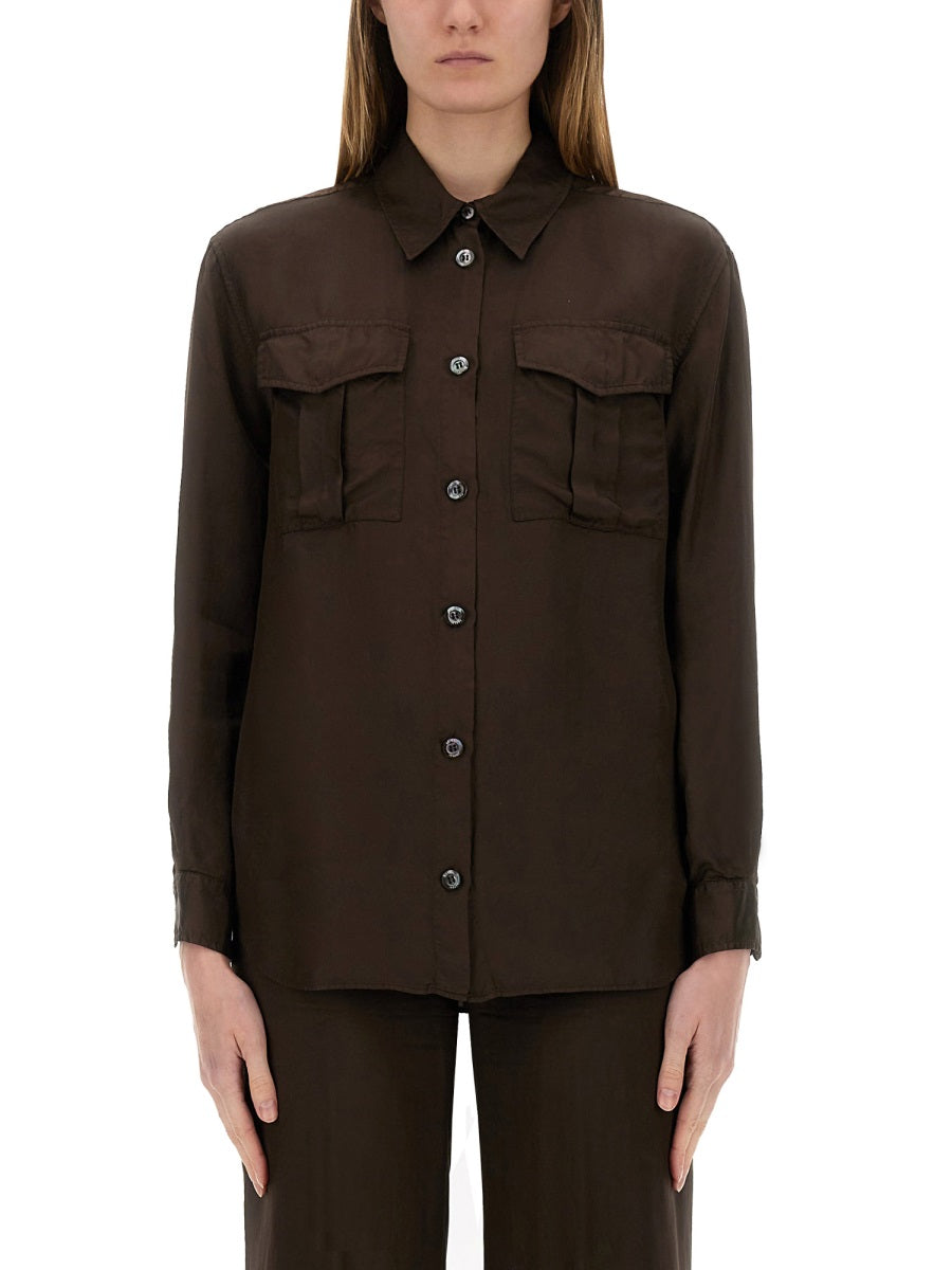 Aspesi Relaxed Fit Viscose Shirt — Brown, view 3