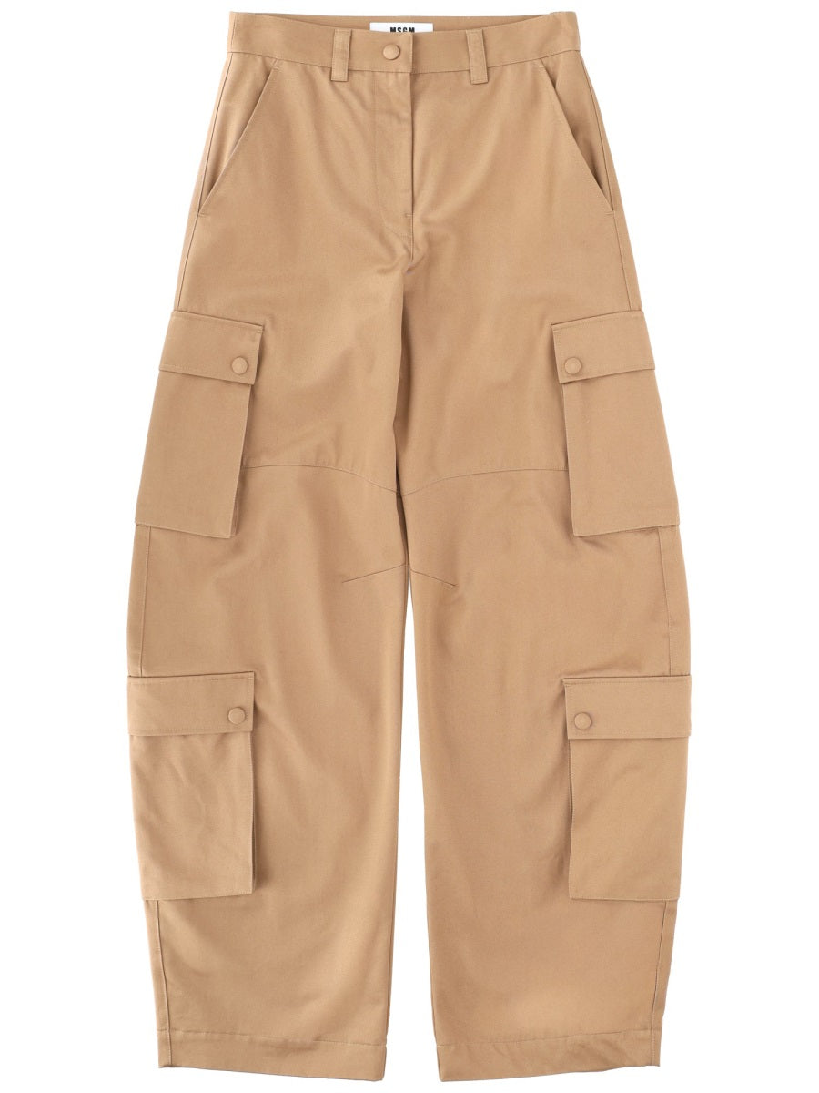 MSGM 100% Cotton Oversize Cargo Pants — Beige by Msgm