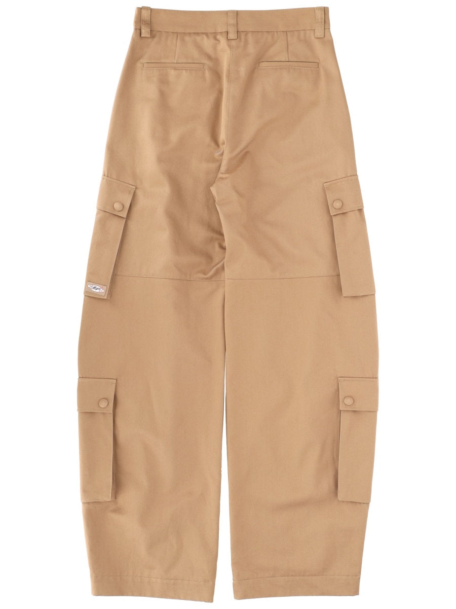 MSGM 100% Cotton Oversize Cargo Pants — Beige, view 2