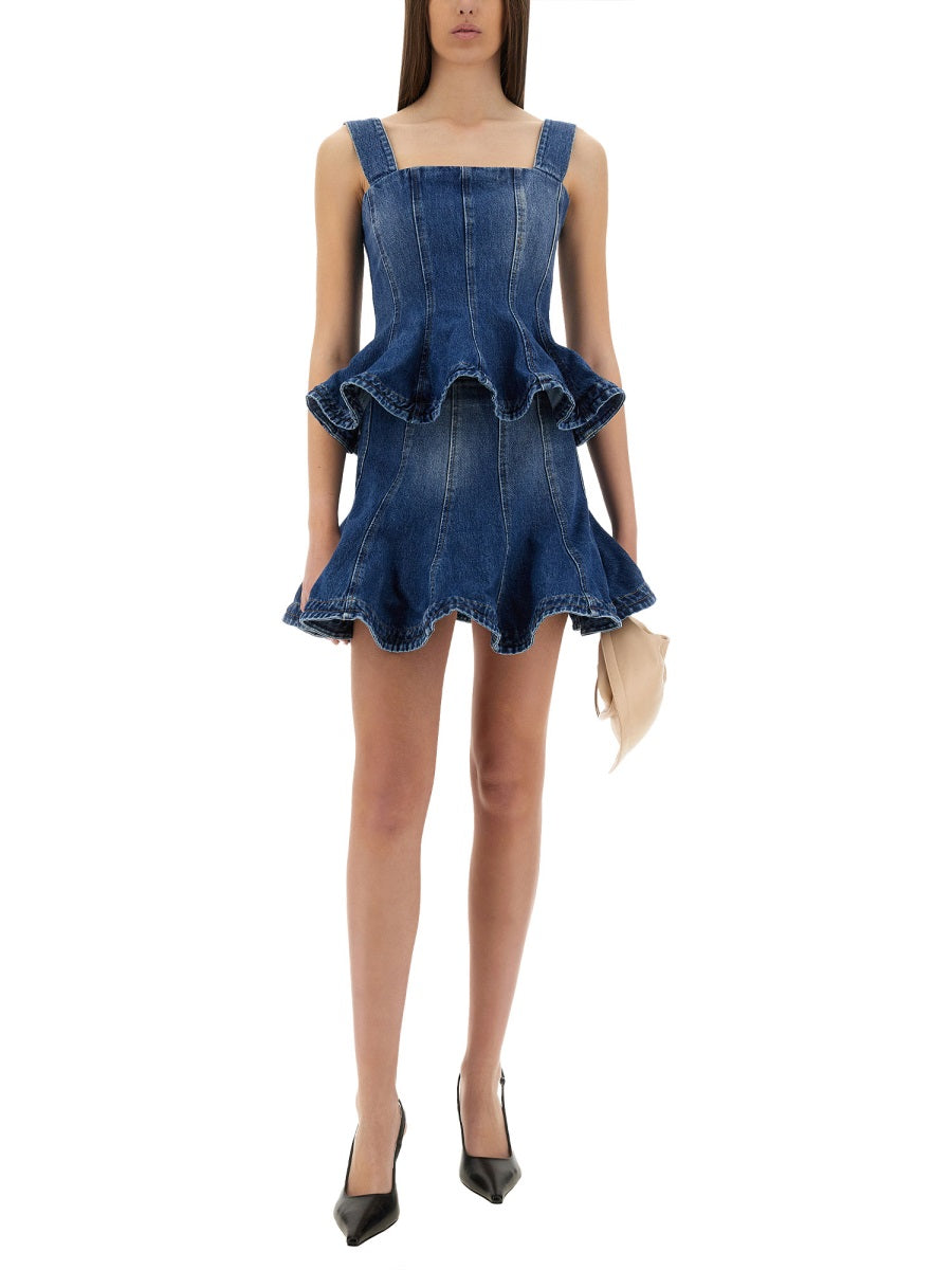 MSGM Denim Cotton Skirt — Blue, view 3