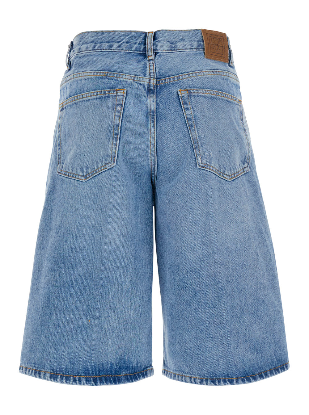 Toteme Organic Cotton Denim Shorts — Blue, view 2