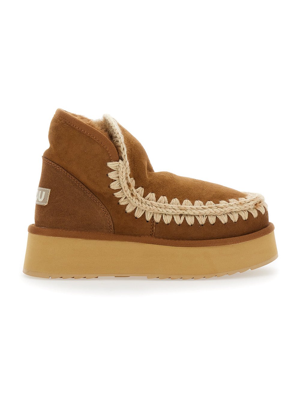 Mou Sheepskin Platform Ankle Boot — Beige by Mou