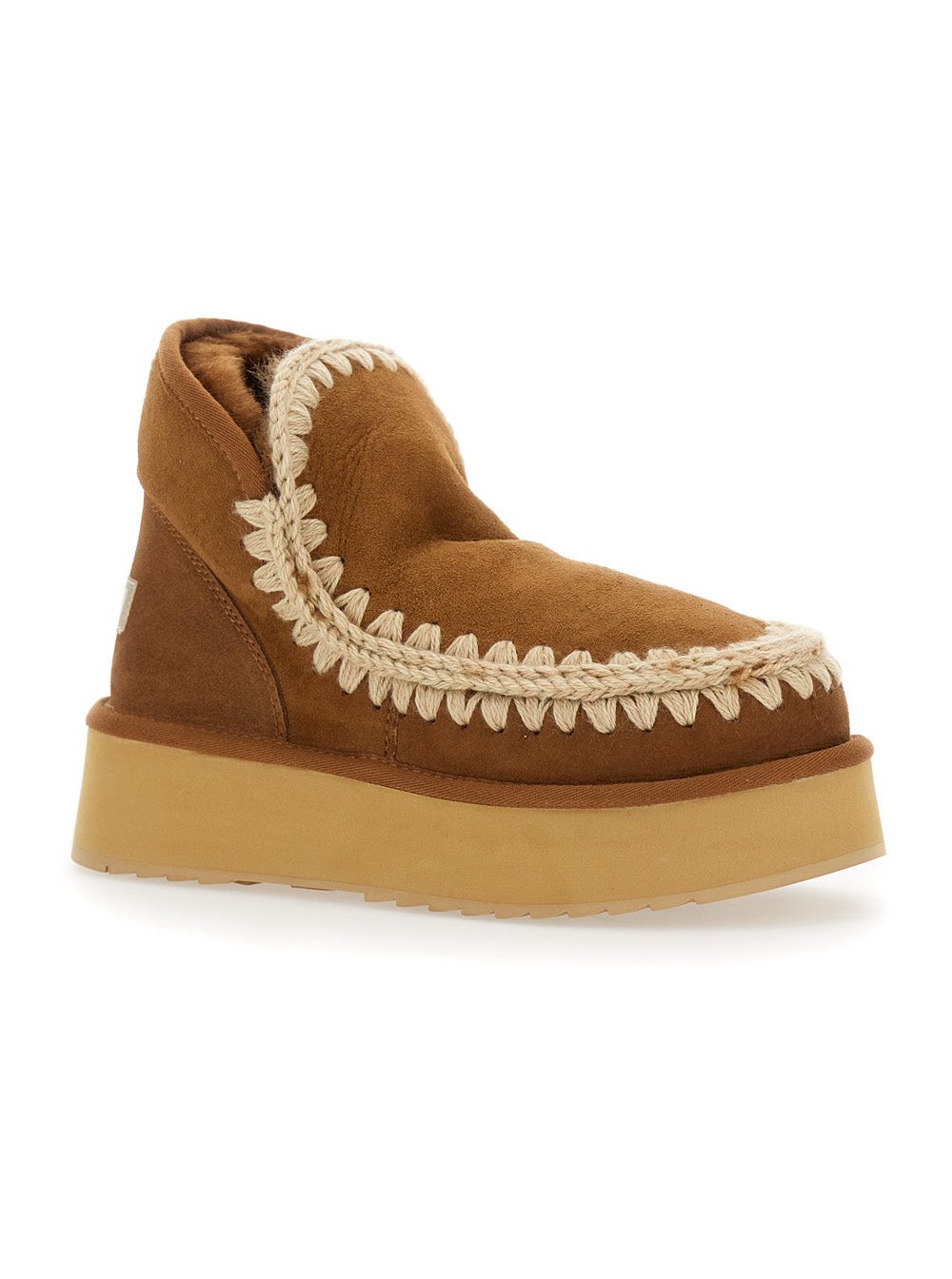 Mou Sheepskin Platform Ankle Boot — Beige, view 2