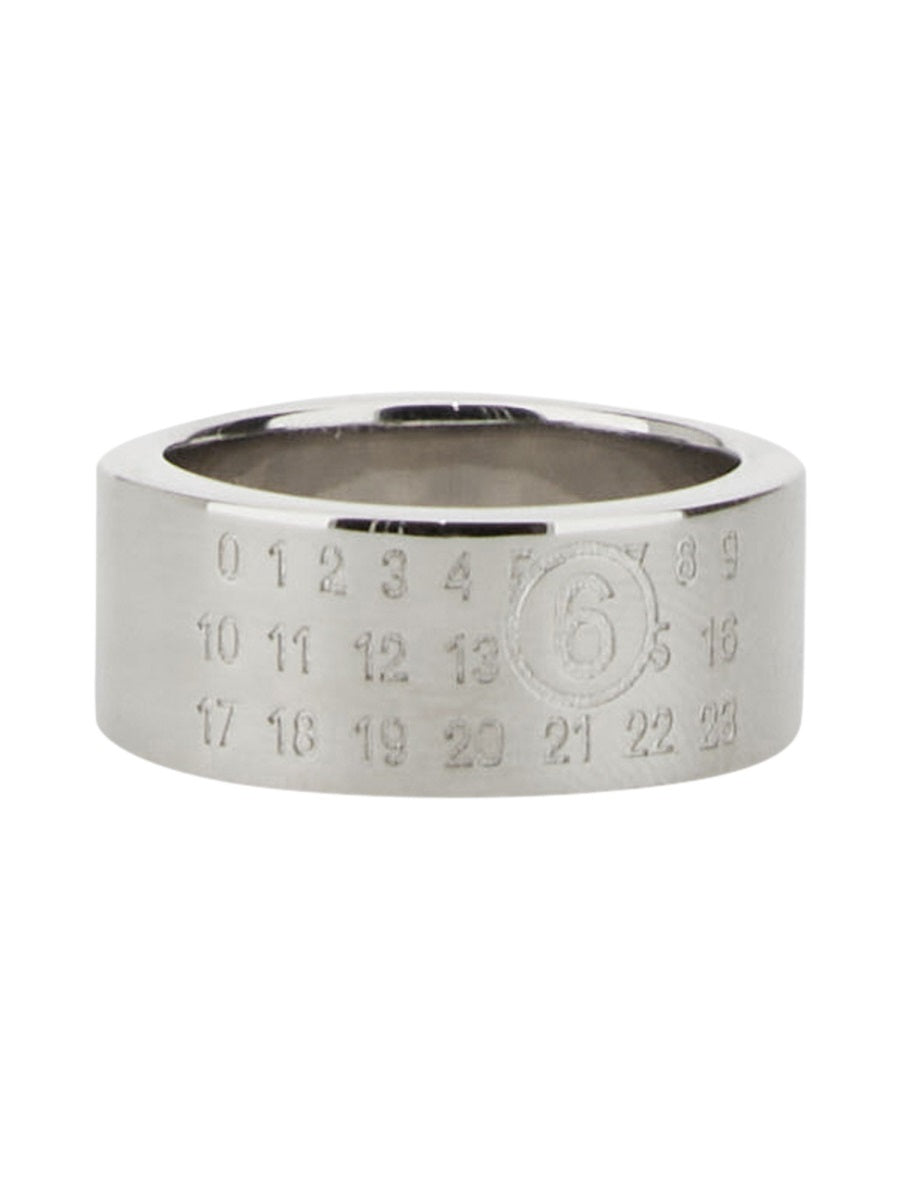 MM6 Maison Margiela Logo-Detailed Brass Ring — Silver by MM6 Maison Margiela