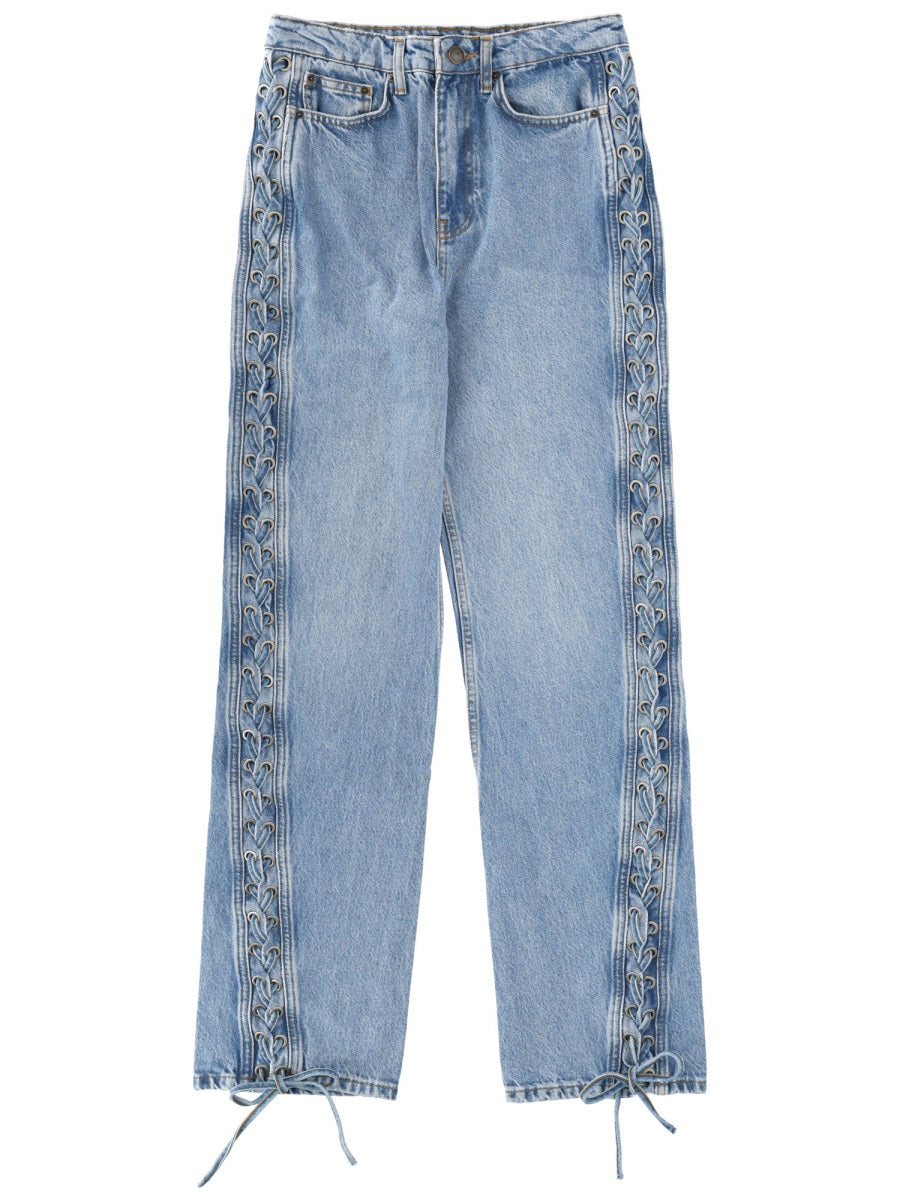 Rotate Birger Christensen Organic Cotton Lace-Detail Jeans — Blue by Rotate Birger Christensen