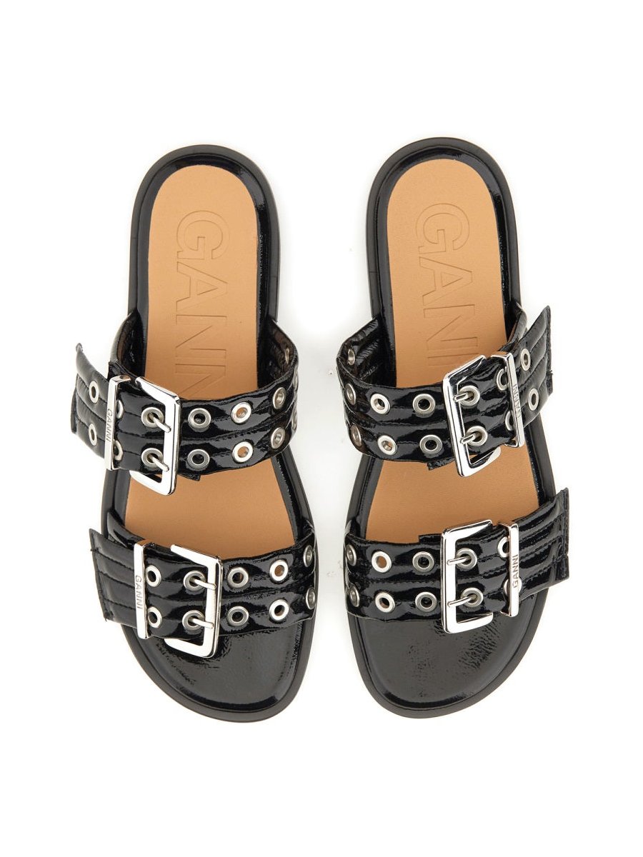 Ganni Bio-Based Polyurethane Buckle Sandal — Black, view 2