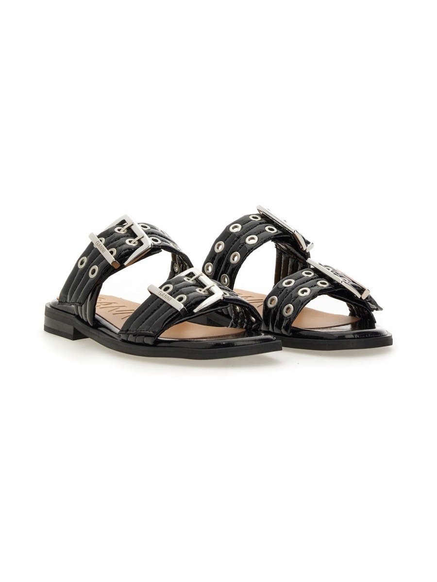 Ganni Bio-Based Polyurethane Buckle Sandal — Black, view 3