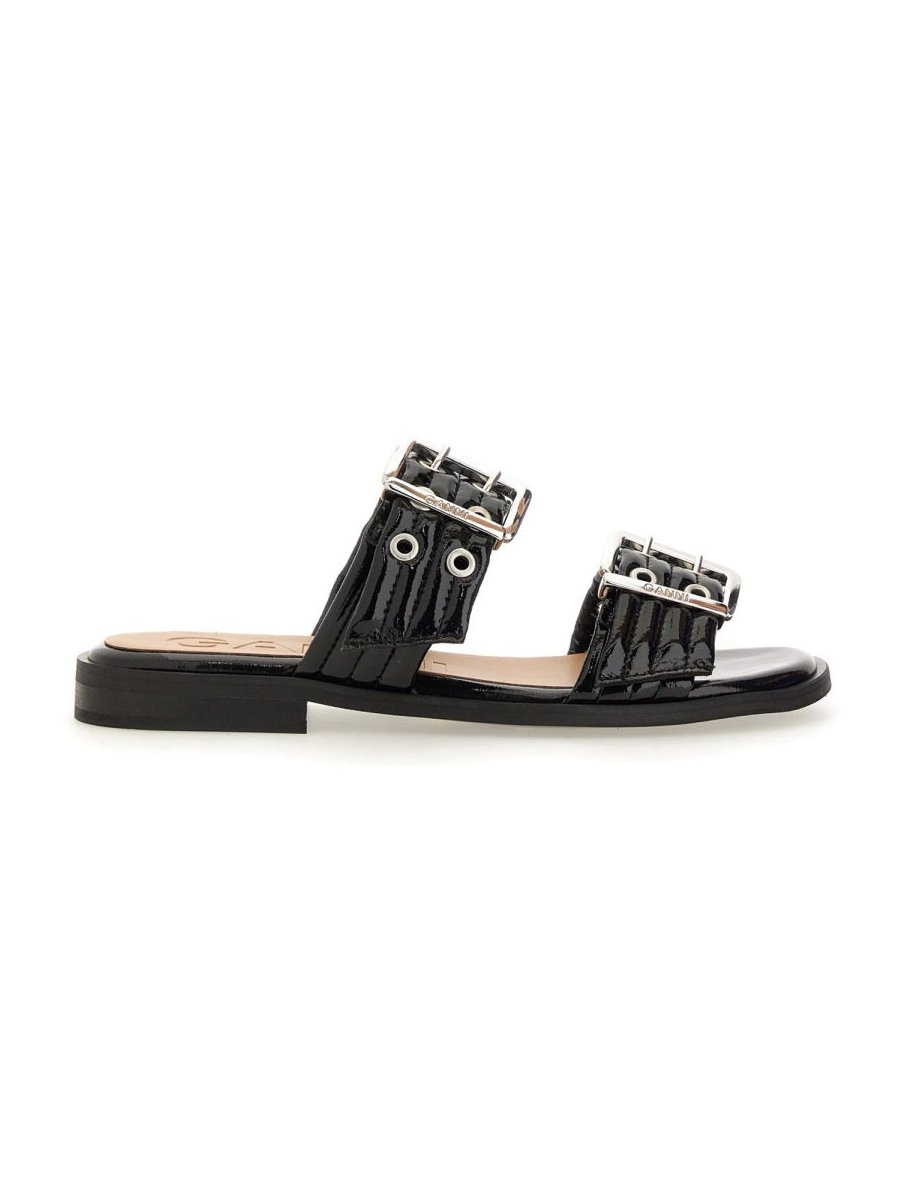 Ganni Bio-Based Polyurethane Buckle Sandal — Black, view 6