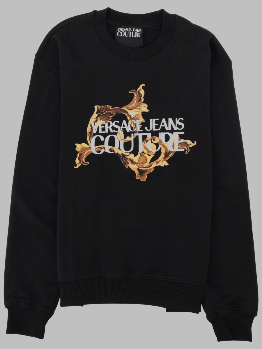 Versace Jeans Couture Baroque Logo Cotton Sweatshirt — Black by Versace Jeans Couture