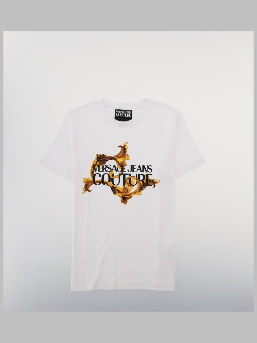 Versace Jeans Couture Baroque Logo Cotton T-Shirt — White by Versace Jeans Couture