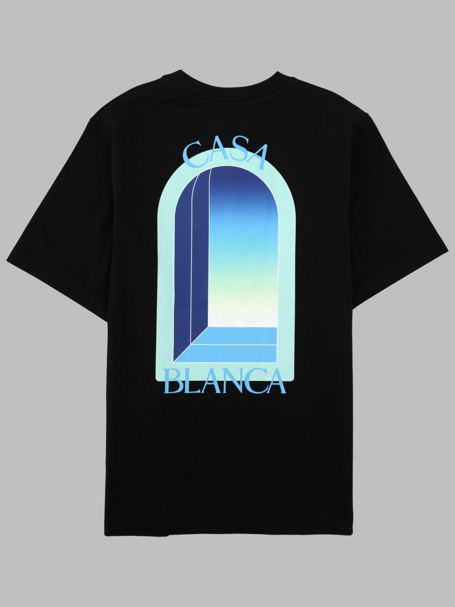 Casablanca Printed Organic Cotton T-Shirt — Black, view 2