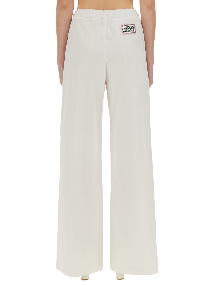 Moschino Wide Leg Cotton Trousers — White by Moschino