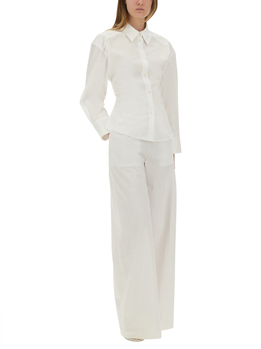 Moschino Wide Leg Cotton Trousers — White, view 3