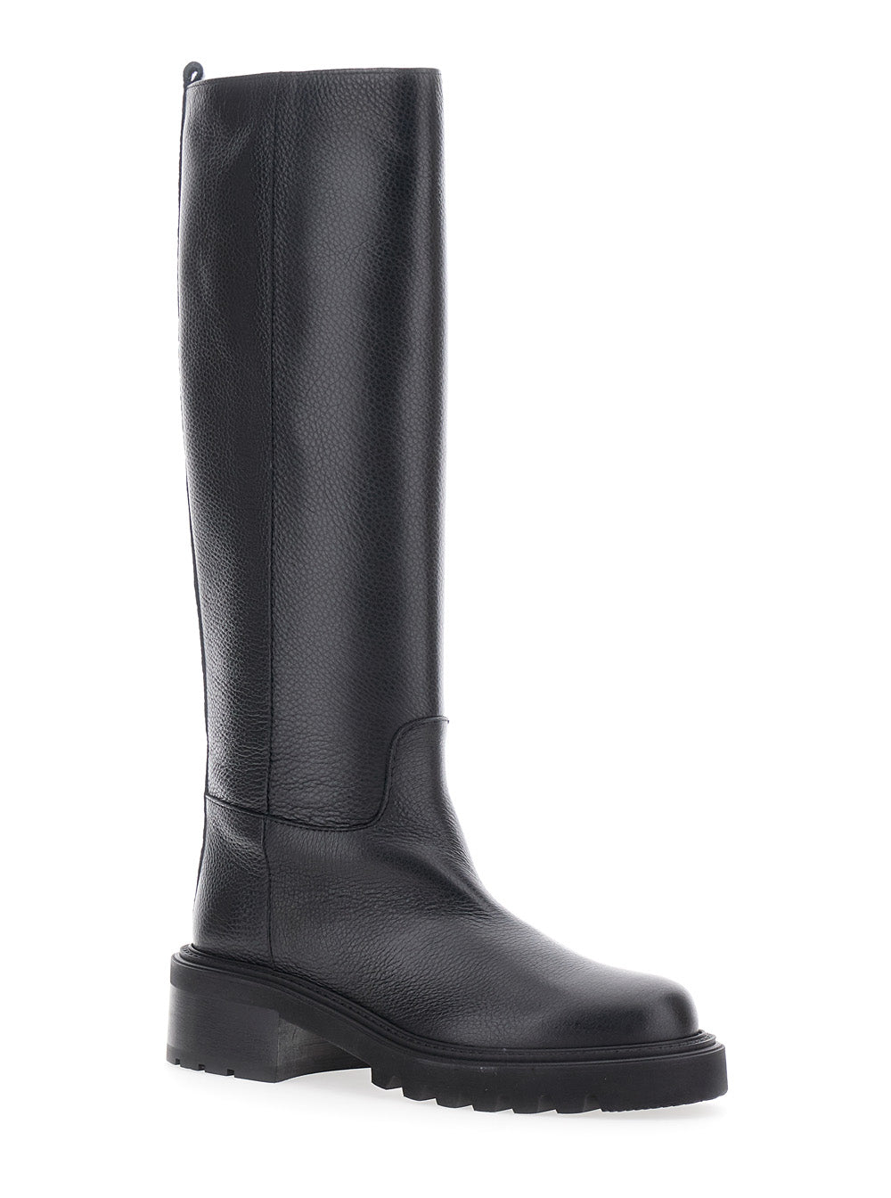 Via Roma 15 Grained Leather Boots — Black, view 2