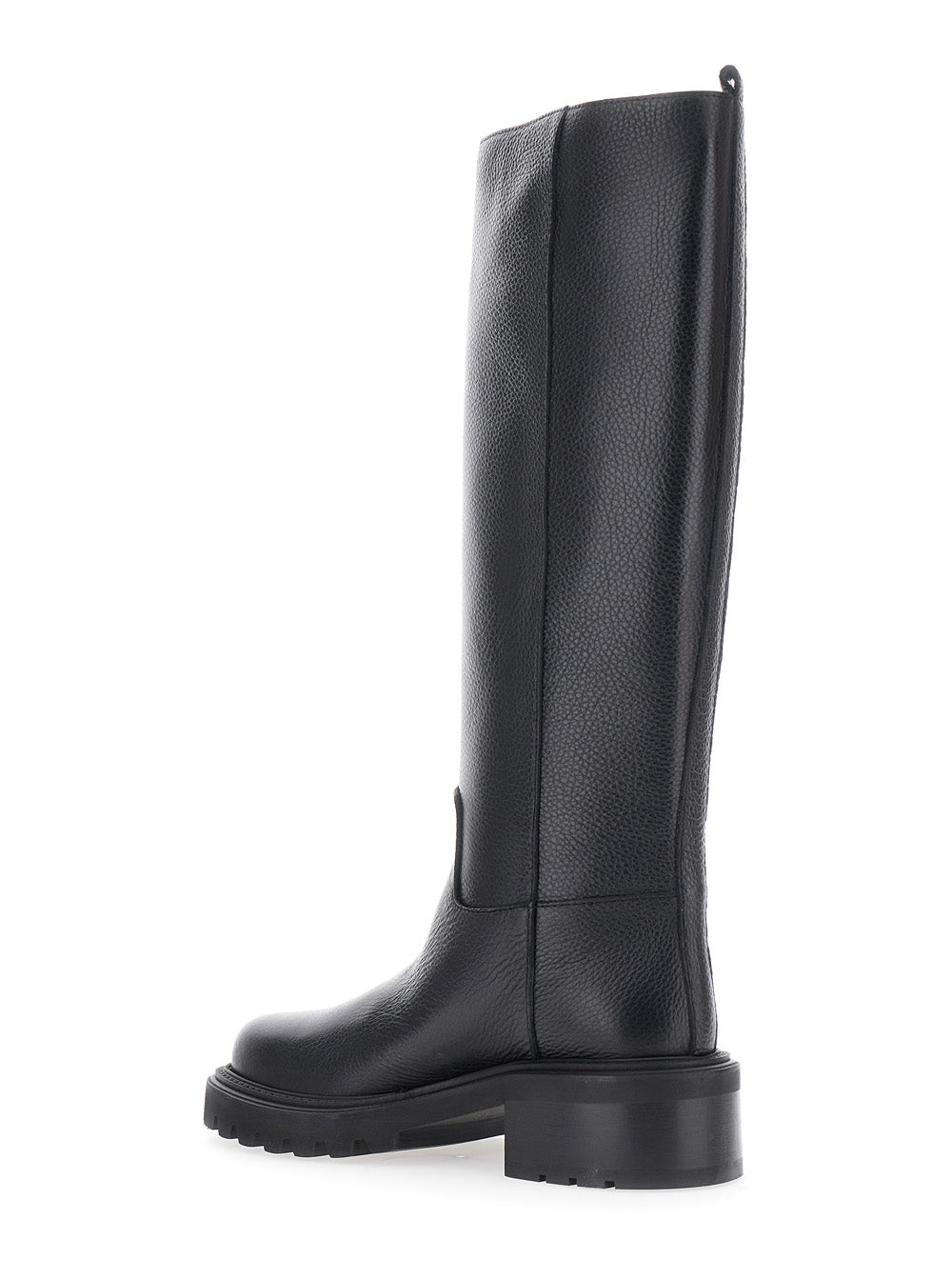Via Roma 15 Grained Leather Boots — Black, view 3