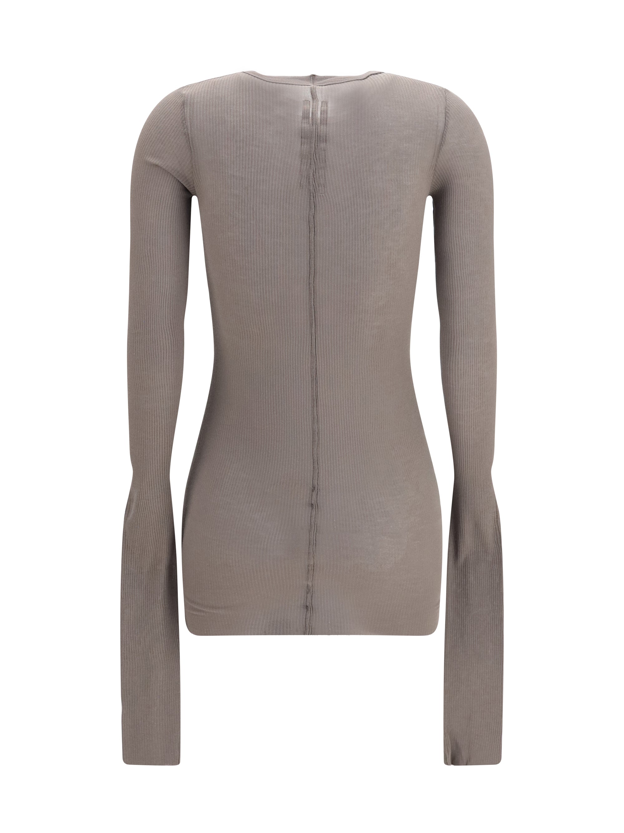 Rick Owens Ribbed Viscose Long-Sleeve Top — Gray, view 2