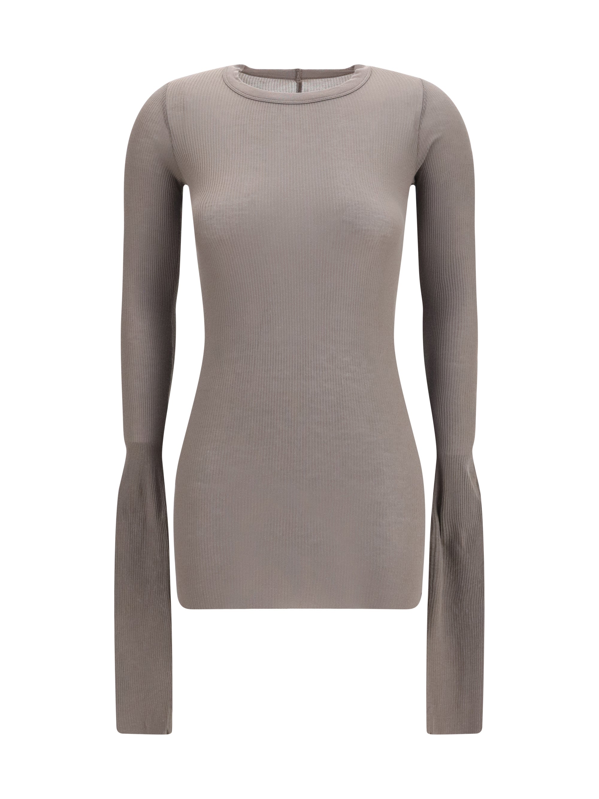 Rick Owens Ribbed Viscose Long-Sleeve Top — Gray, view 3