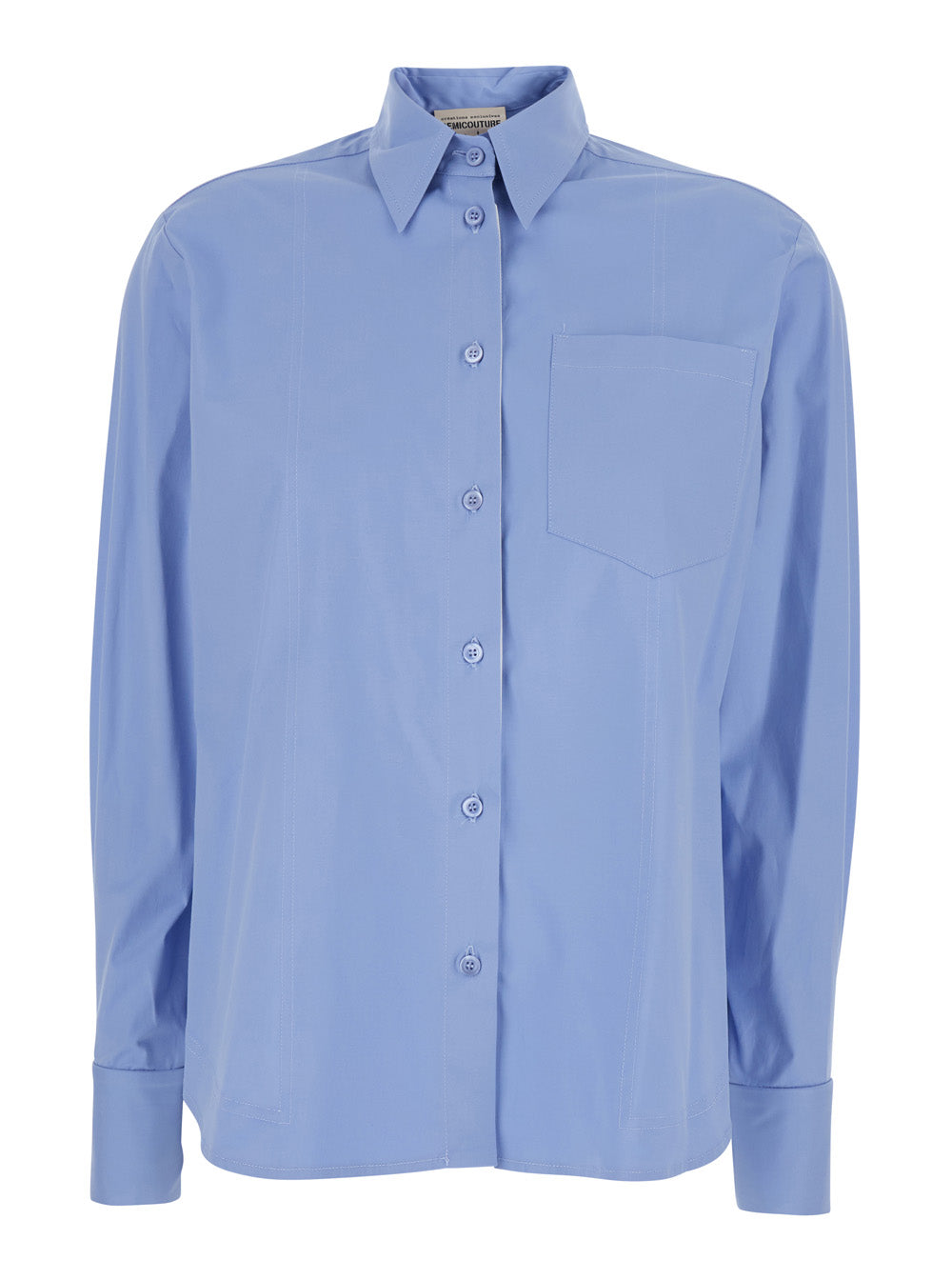 Semicouture Classic Collar Stretch Cotton Shirt — Blue by Semicouture