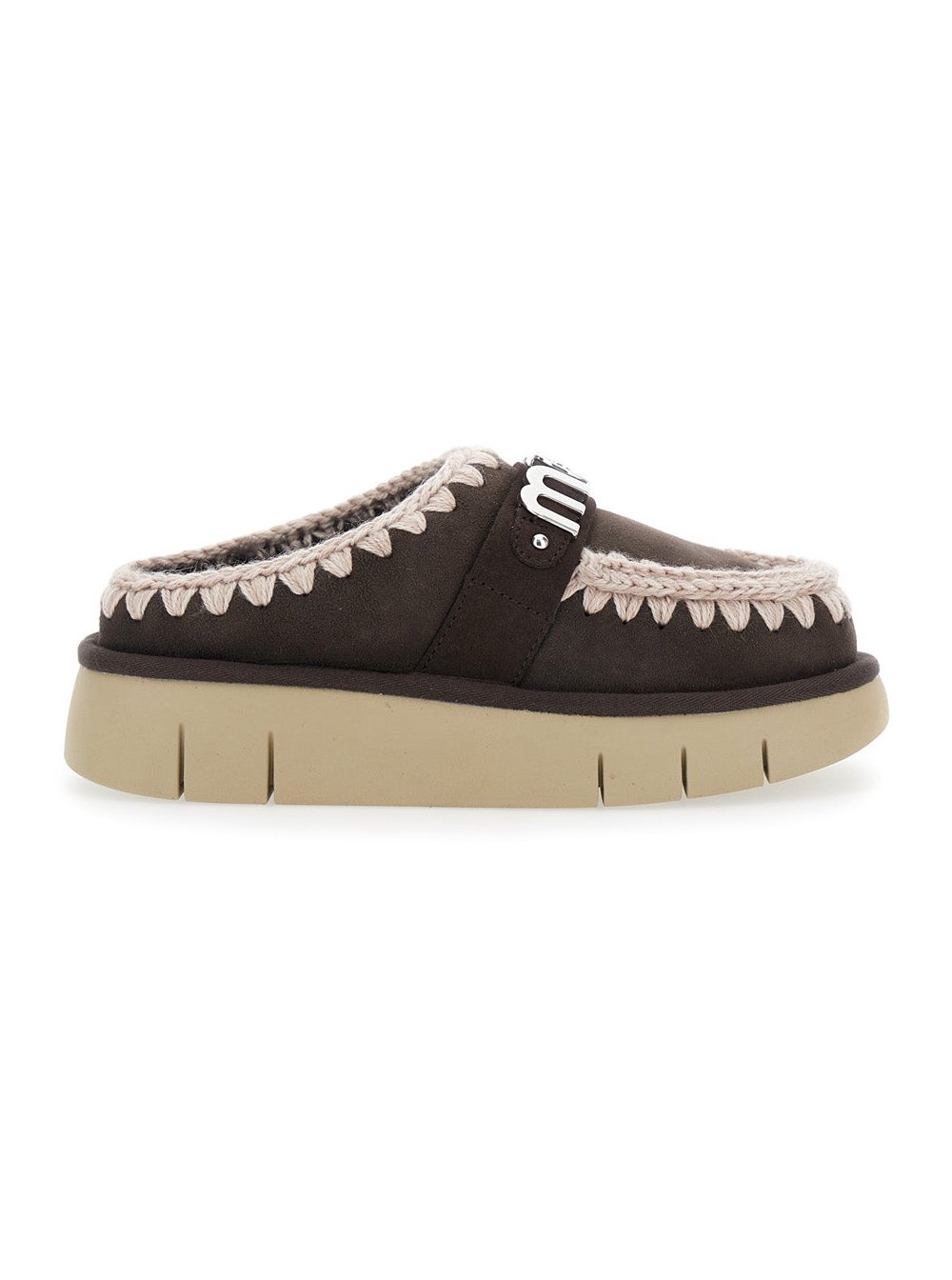 Mou Shearling-Lined Leather Slipper — Brown by Mou