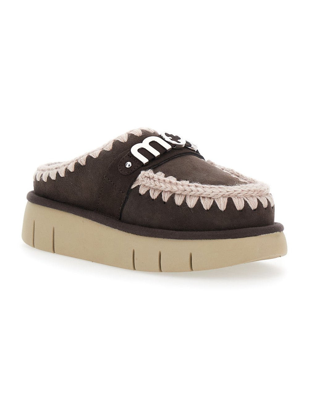 Mou Shearling-Lined Leather Slipper — Brown, view 2