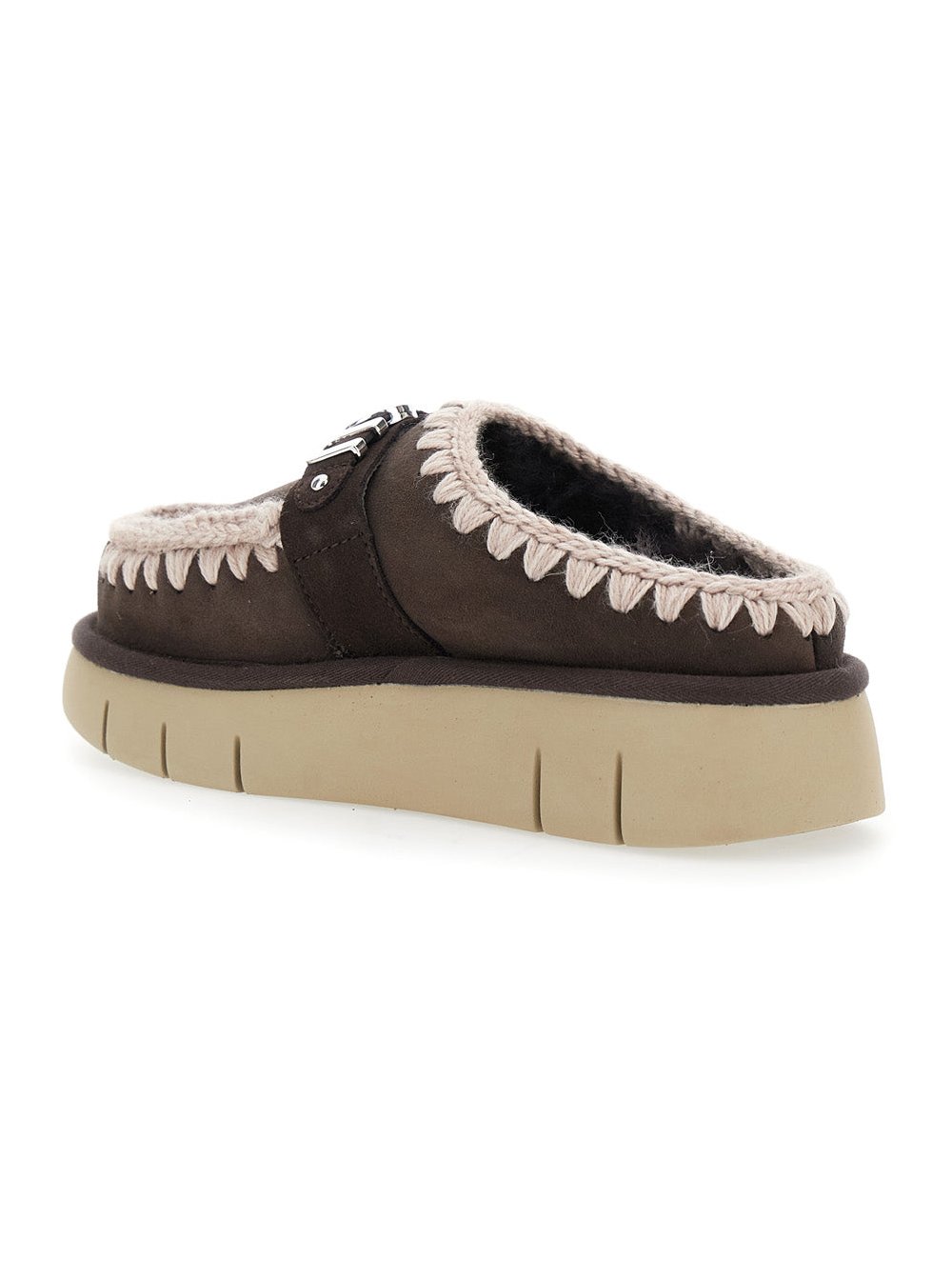 Mou Shearling-Lined Leather Slipper — Brown, view 3