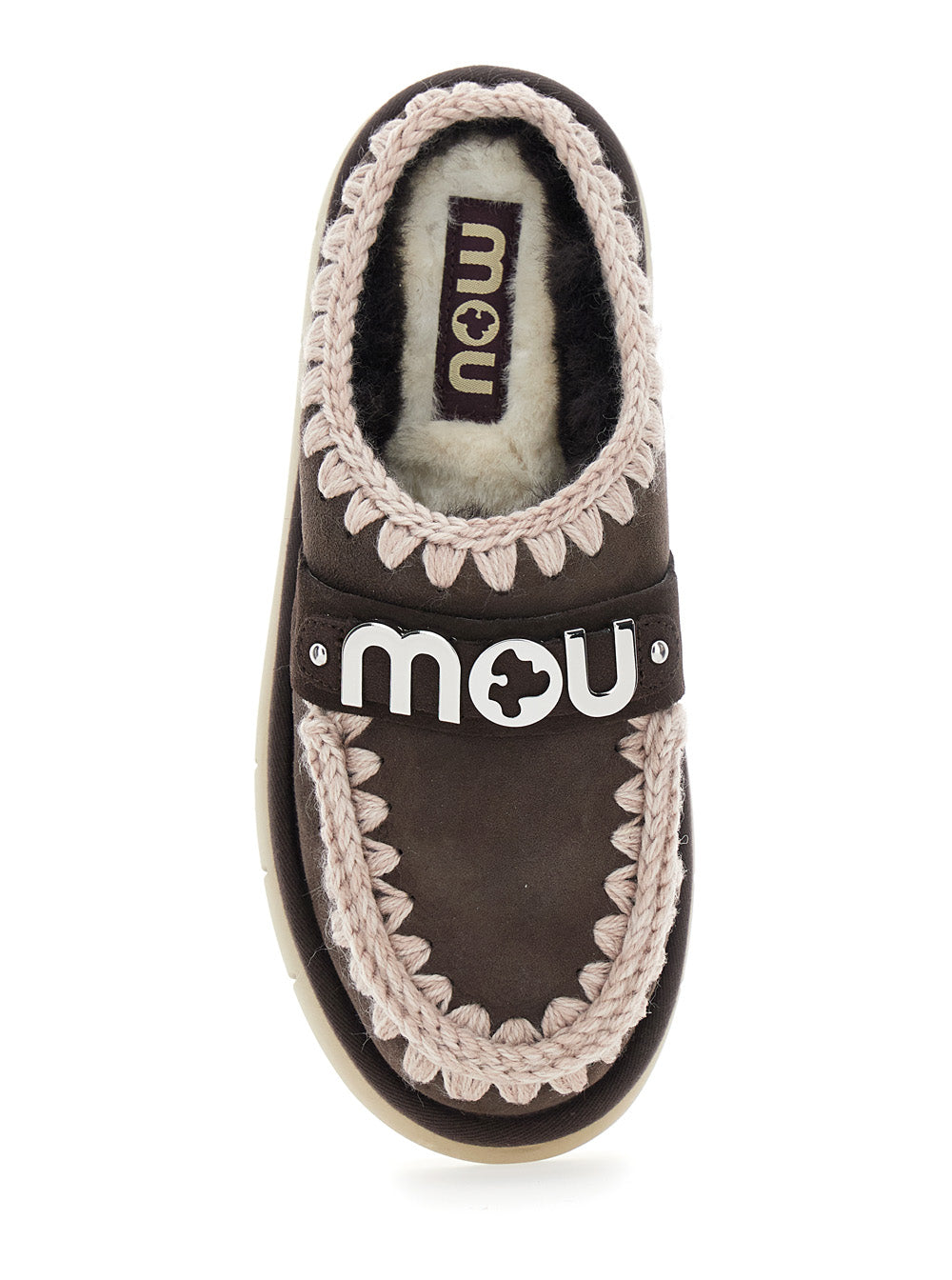 Mou Shearling-Lined Leather Slipper — Brown, view 4