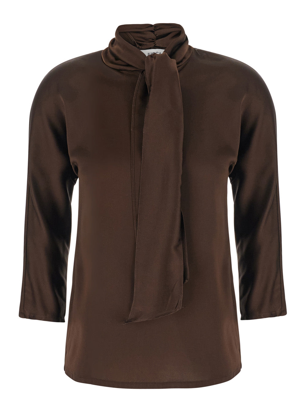 Jucca Bow-Neck Silk Blouse — Brown by Jucca