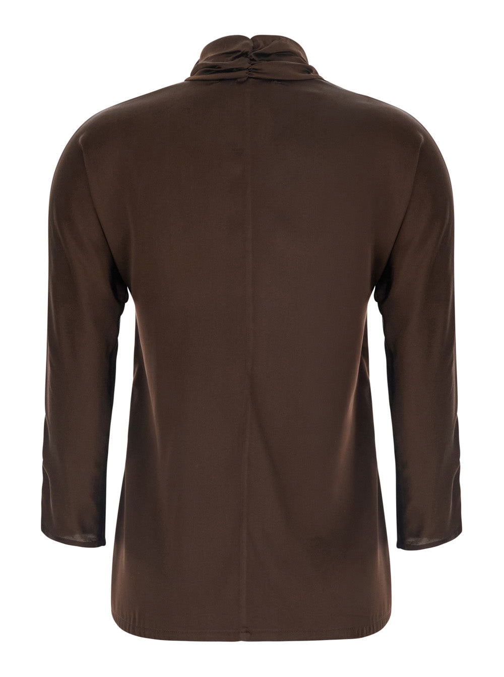 Jucca Bow-Neck Silk Blouse — Brown, view 2