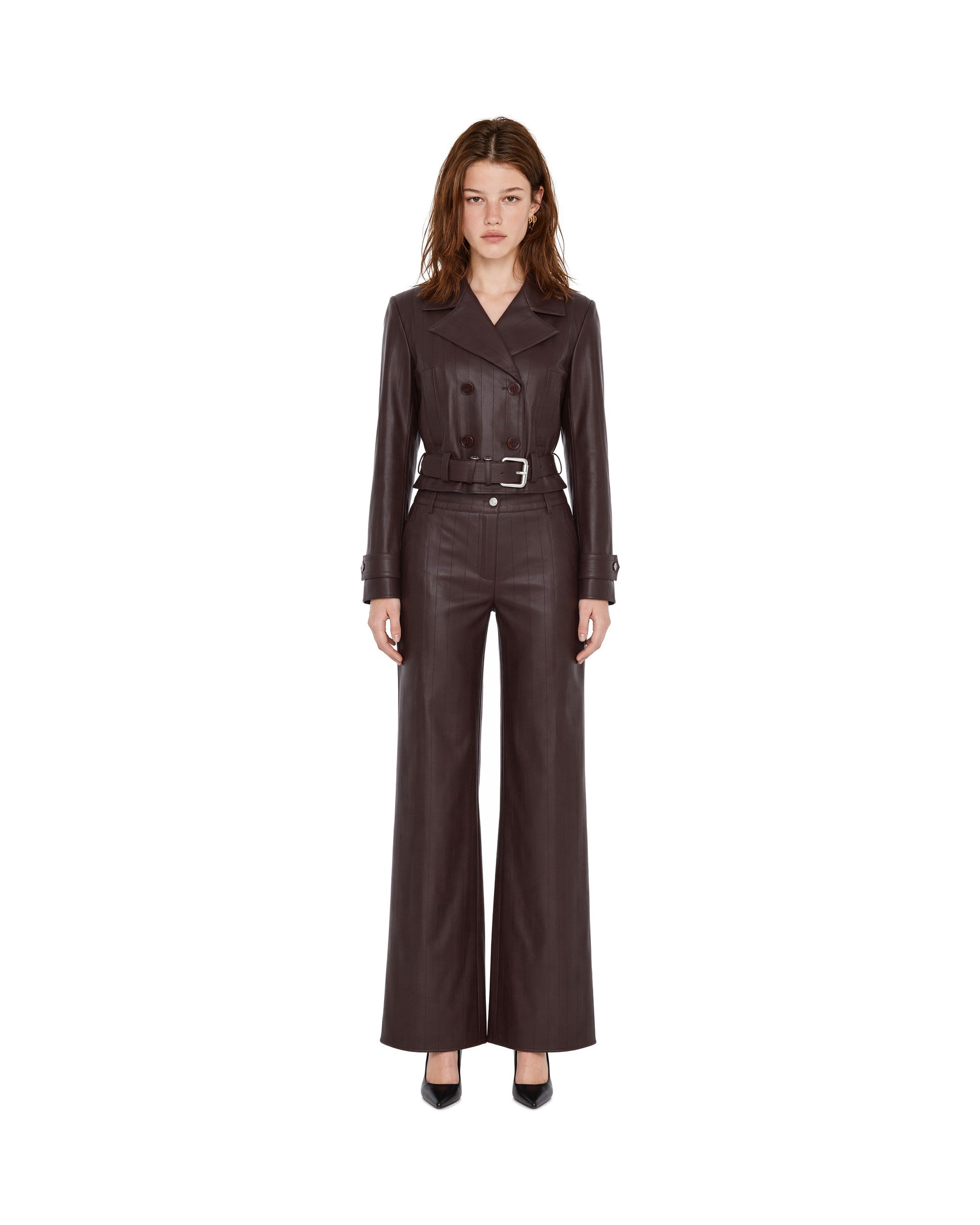 Patrizia Pepe Faux-Leather Wide-Leg Trousers — Brown, view 3