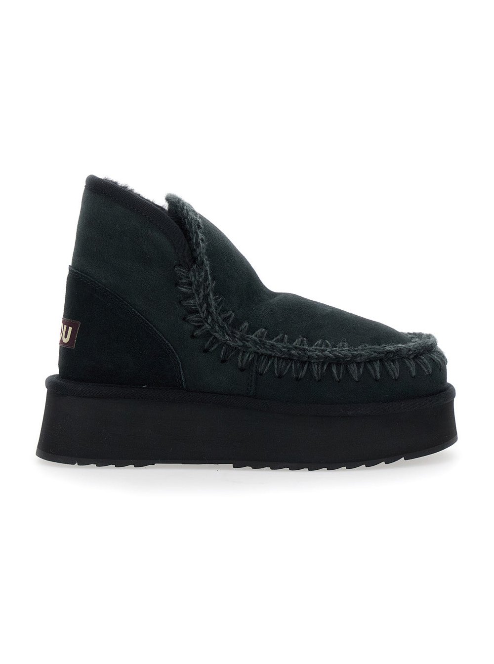 Mou Suede Sheepskin Ankle Boot — Black by Mou