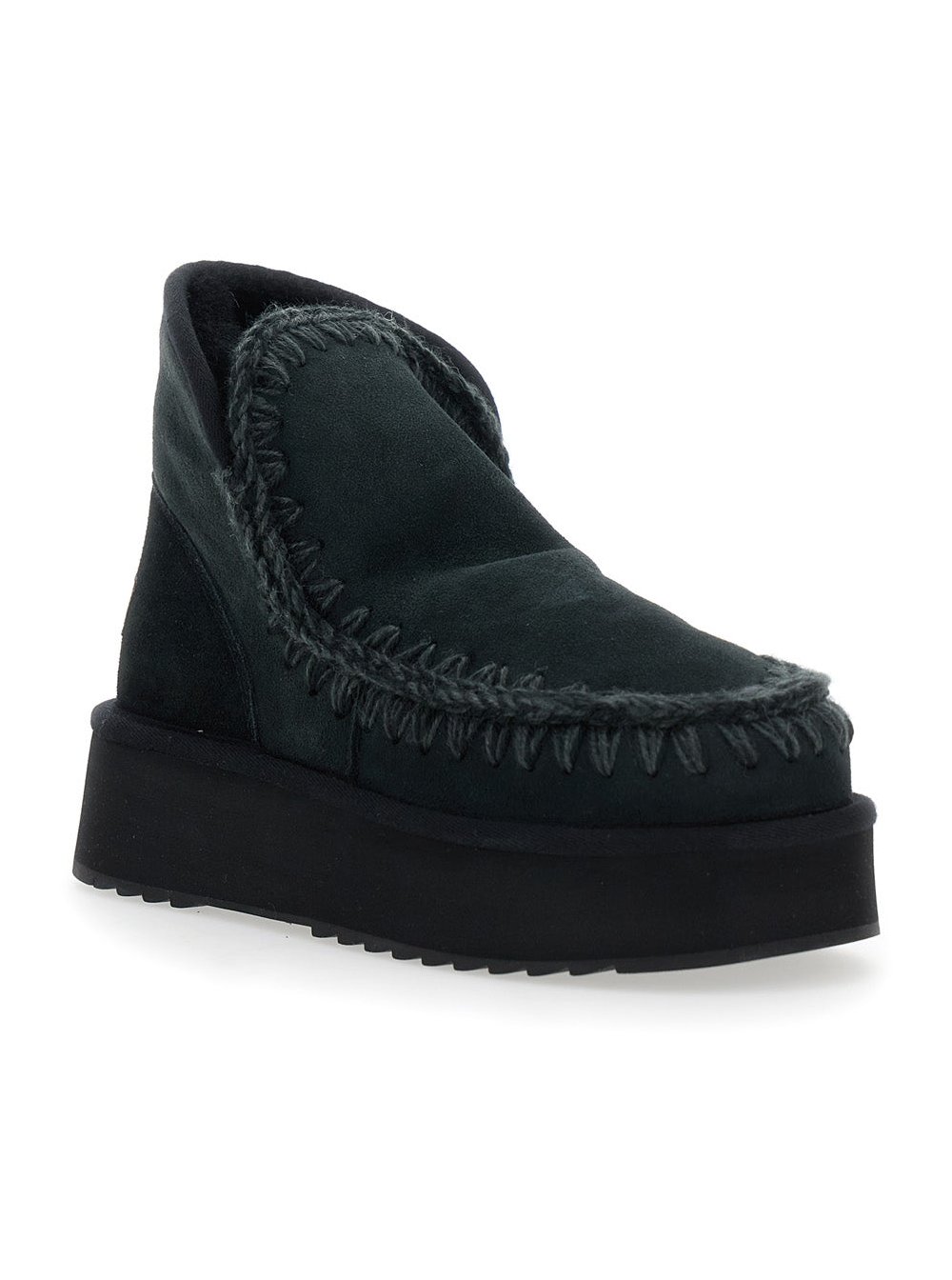 Mou Suede Sheepskin Ankle Boot — Black, view 2