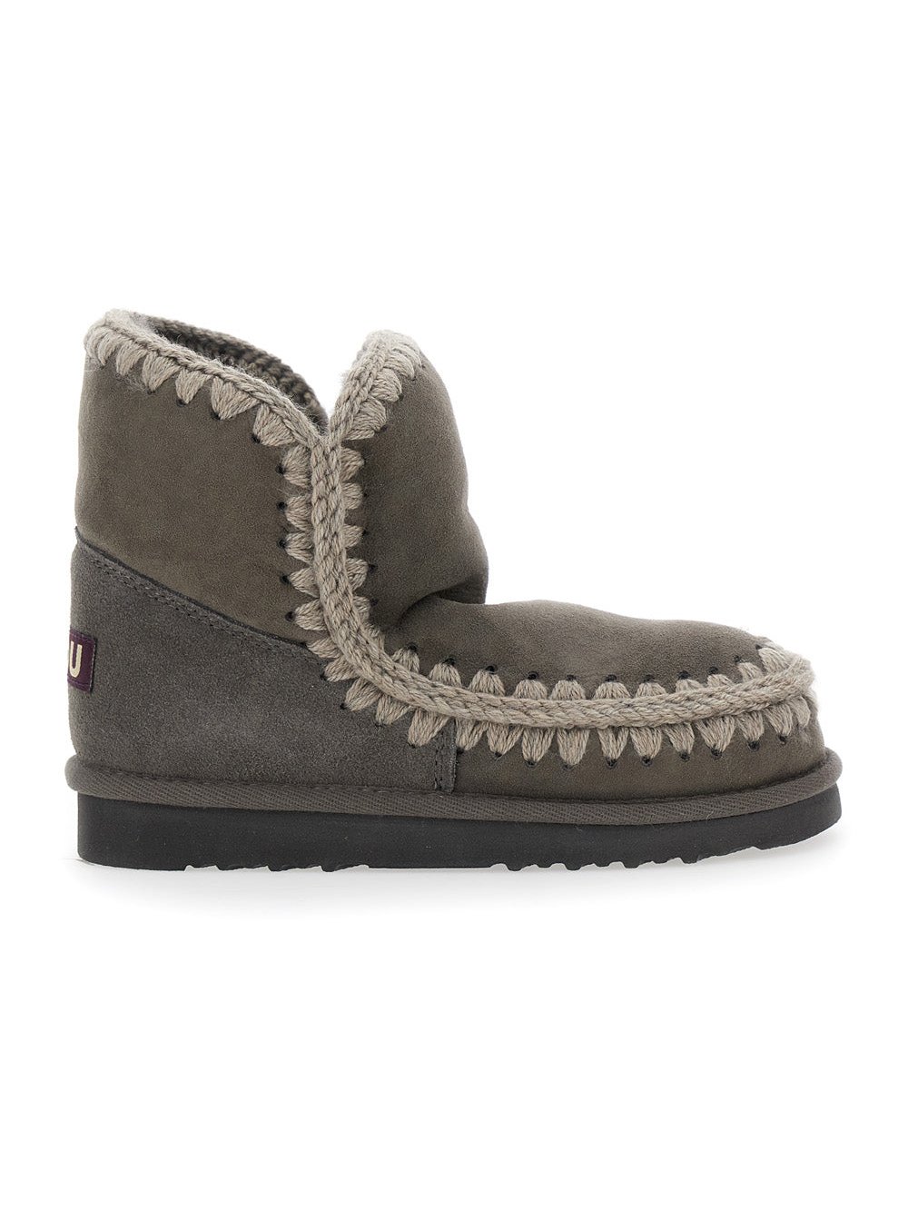 Mou Crochet-Trimmed Suede Ankle Boot — Gray by Mou