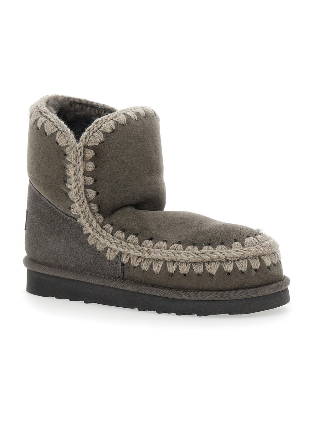 Mou Crochet-Trimmed Suede Ankle Boot — Gray, view 2