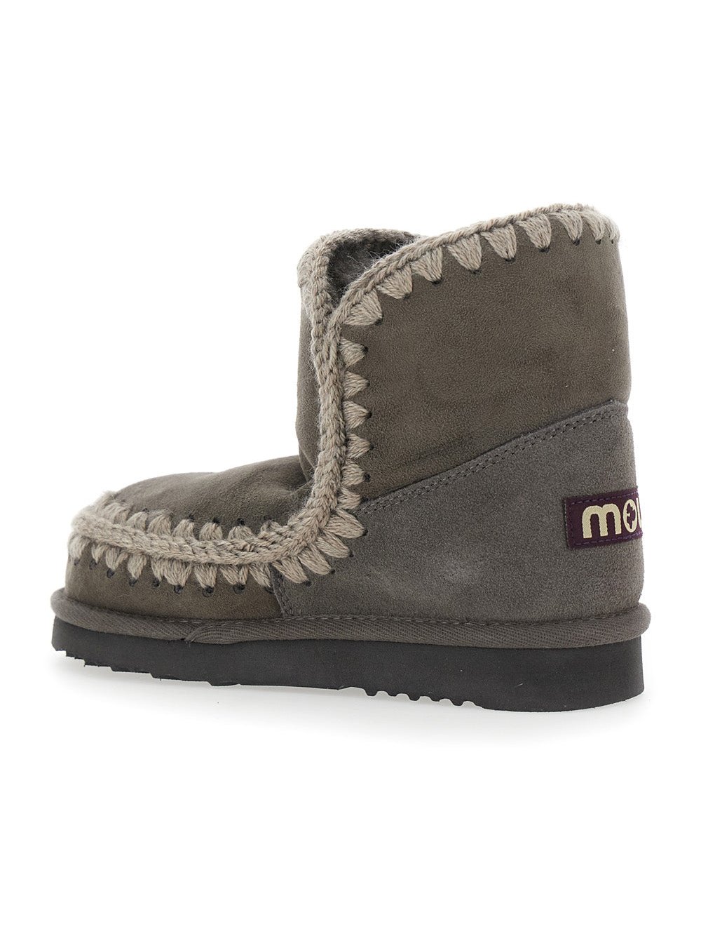 Mou Crochet-Trimmed Suede Ankle Boot — Gray, view 3