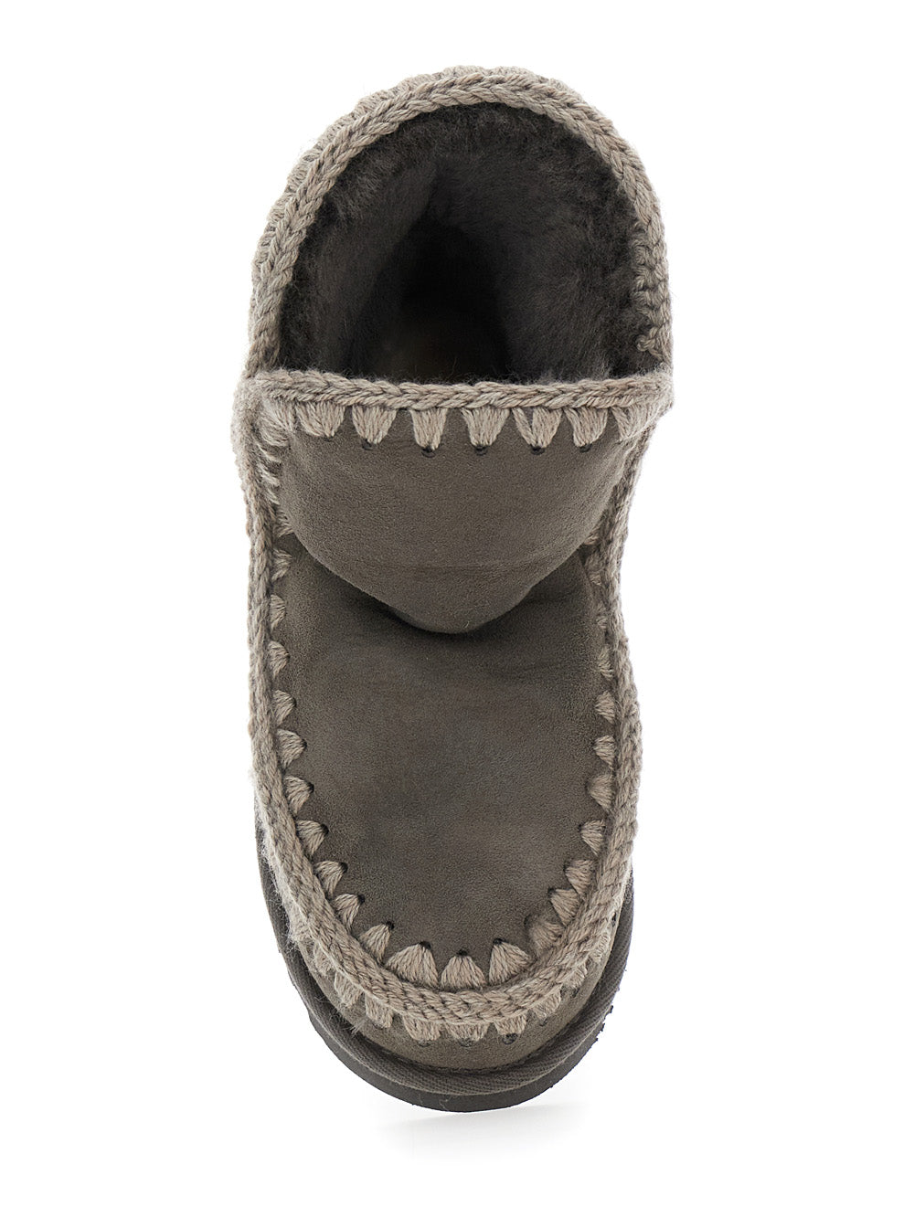 Mou Crochet-Trimmed Suede Ankle Boot — Gray, view 4